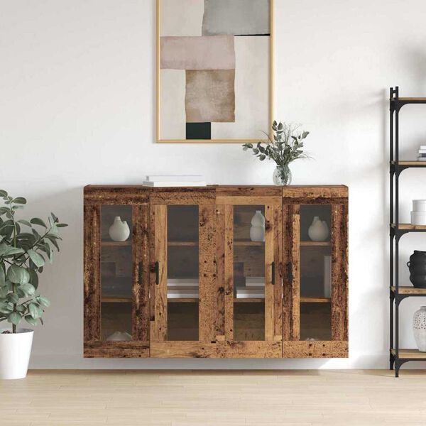 vidaXL Wandgemonteerde Kasten 2 pcs Oud hout 69,5 x 34 x 90 cm