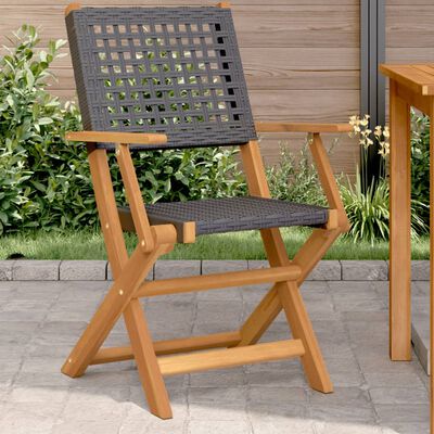 vidaXL Tuinstoelen 2 st massief acaciahout en poly rattan zwart