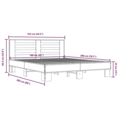 vidaXL Bedframe bewerkt hout metaal gerookt eikenkleurig 160x200 cm