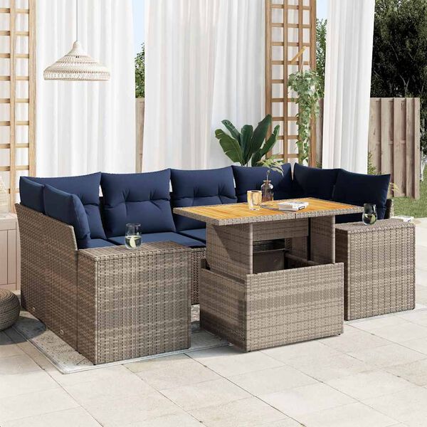 vidaXL 7-delige Loungeset met kussens poly rattan grijs