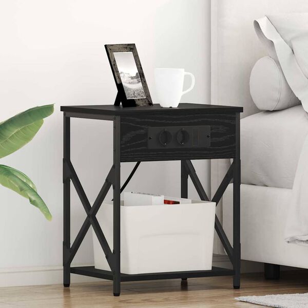 vidaXL Nachtkastje 2 pcs Zwart Eiken 41 x 31 x 51 cm Bewerkt hout