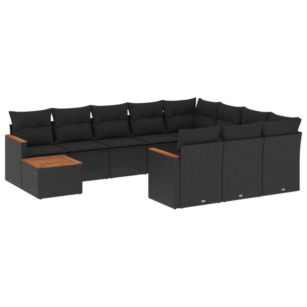vidaXL 11-delige Loungeset met kussens poly rattan zwart