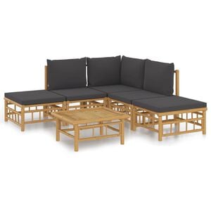 vidaXL 6-delige Loungeset met kussens bamboe donkergrijs