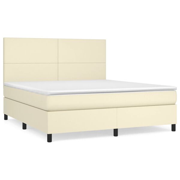 vidaXL Boxspring met matras kunstleer cr&egrave;mekleurig 180x200 cm