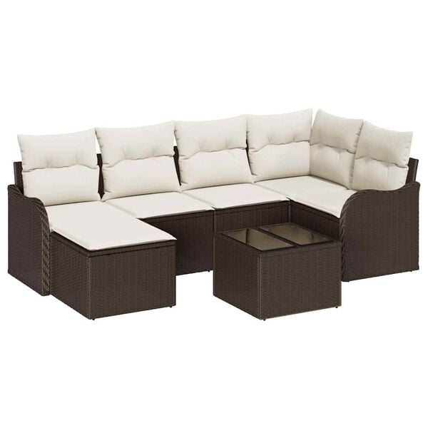 vidaXL Tuin Sofa Set met kussen 7 pcs Bruin Poly riet