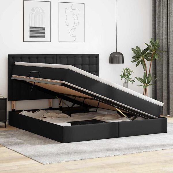 vidaXL Opslag bed met matras met opslag Zwart 180 x 200 cm Nep Leer
