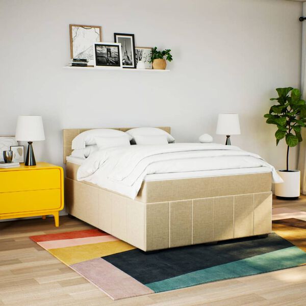 vidaXL Boxspring met matras stof cr&egrave;mekleurig 160x200 cm