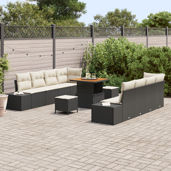 vidaXL Tuin Sofa Set met kussen met opslag 11 pcs Zwart en Crème