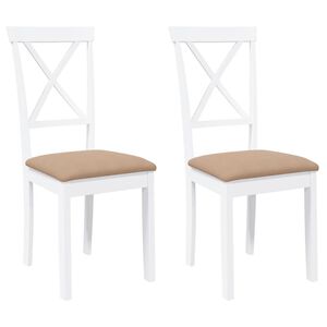 vidaXL Eetkamerstoelen met kussens 2 st massief hout rubber wit