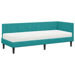 vidaXL Hoekbedframe met matras Turquoise 80 x 200 cm Fluweel