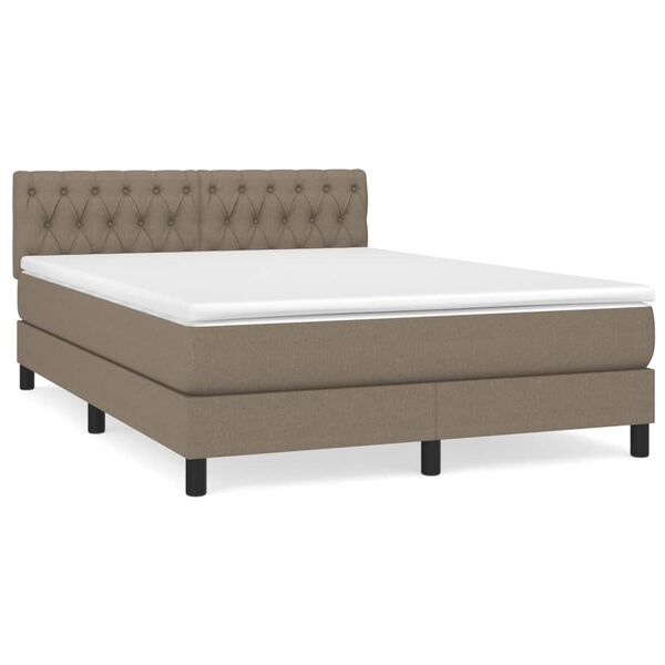 vidaXL Boxspring met matras stof taupe 140x190 cm