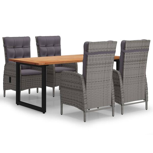 vidaXL 5-delige Tuinset met kussens poly rattan grijs