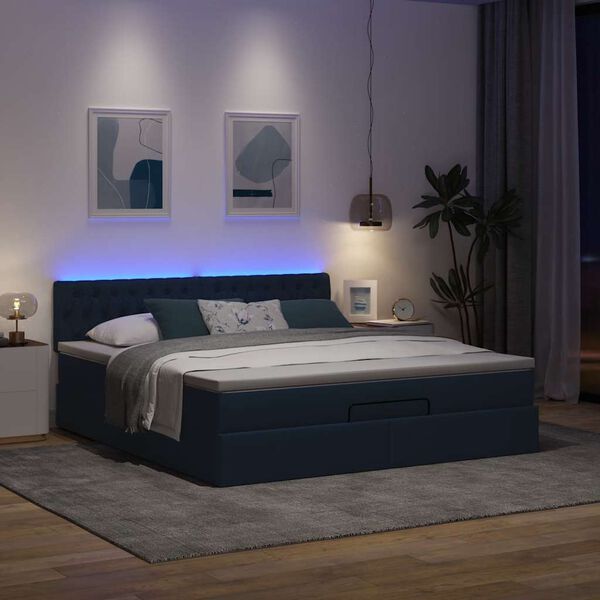 vidaXL Bed poef met matras en LED's 180x200 cm stof blauw