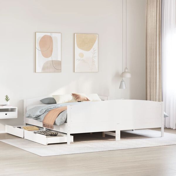 vidaXL Bedframe zonder matras massief grenenhout wit 160x200 cm