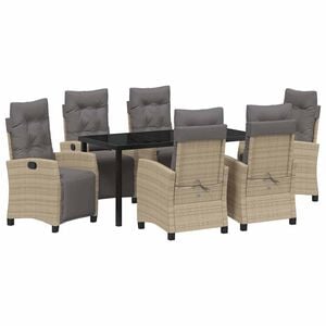 vidaXL Tuin eettafelset met kussen 7 pcs Beige poly rattan