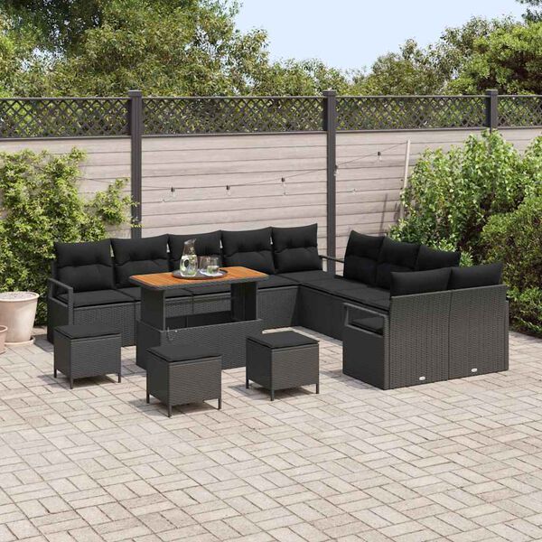 vidaXL Tuin Sofa Set met kussen met opslag met kussen 14 pcs Zwart