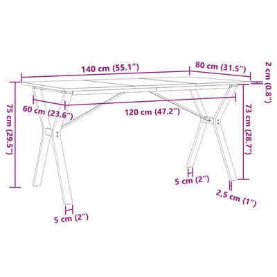 vidaXL Eettafel Y-frame 140x80x75 cm massief grenenhout en gietijzer