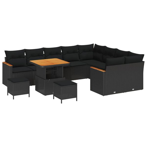 vidaXL Tuin Sofa Set met kussen met opslag 12 pcs Zwart Poly Rattan