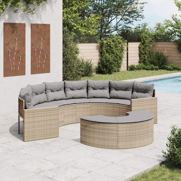 vidaXL 2-delige Loungeset halfrond poly rattan beige