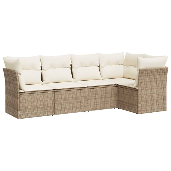 vidaXL 5-delige Loungeset met kussens poly rattan beige