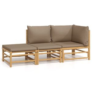 vidaXL 3-delige Loungeset met kussens bamboe taupe