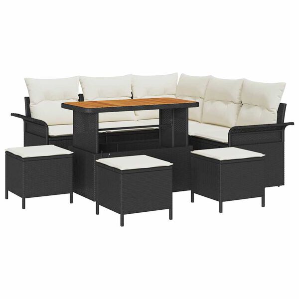vidaXL Tuin Sofa Set met kussen met opslag 9 pcs Zwart en Cr&egrave;me