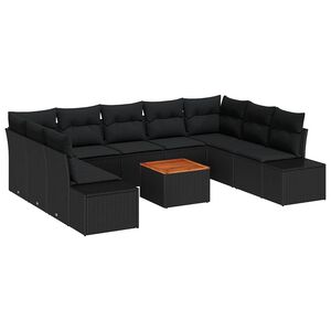 vidaXL Tuinbankenset met kussen 10 pcs Zwart poly rattan