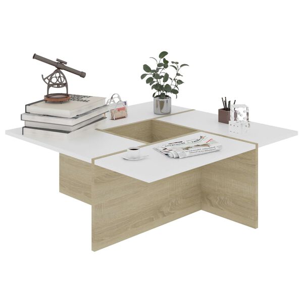 vidaXL Salontafel 79,5x79,5x30 cm bewerkt hout wit sonoma eikenkleurig