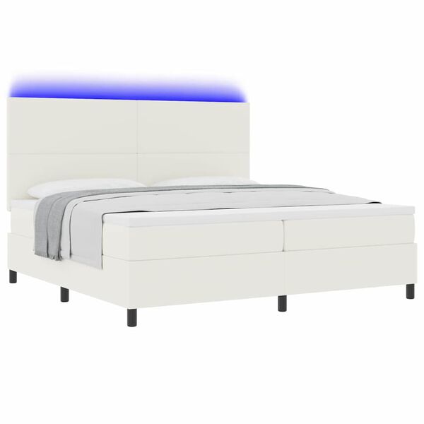 vidaXL LED Box Spring Bed Cr&egrave;me en Wit 200 x 200 cm Katoen Stof