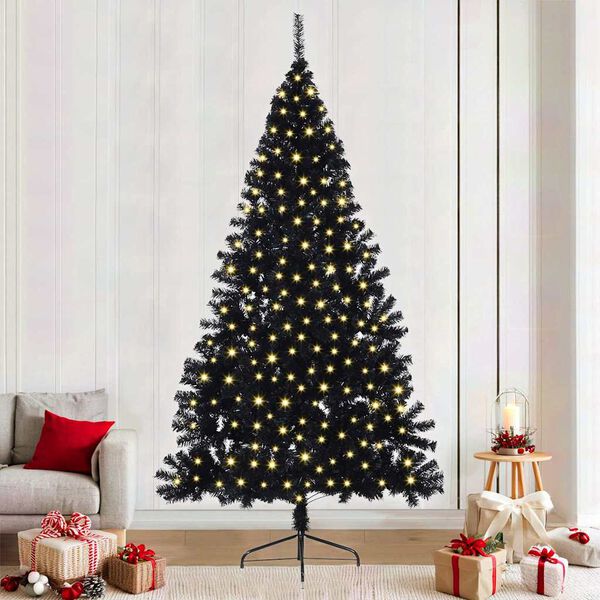 vidaXL Kunstmatig Voorverlicht Kerstboom met 300 LED Zwart 240 cm PVC