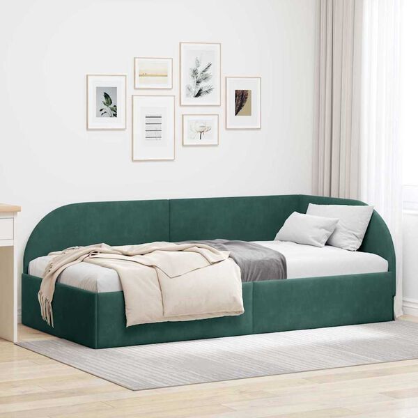 vidaXL Hoekbedframe met hoofdeinde Donkergroen 90 cm x 200 cm Fluweel