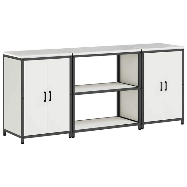 vidaXL Keukenopslag set met plank 3 pcs Wit Koudgewalst staal