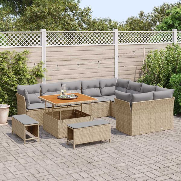 vidaXL Tuin Sofa Set met kussen met opslag 12 pcs beige en lichtgrijs