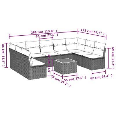 vidaXL 10-delige Loungeset met kussens poly rattan gemengd beige