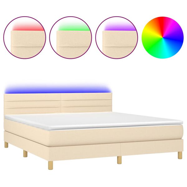 vidaXL Boxspring met matras en LED stof cr&egrave;mekleurig 180x200 cm
