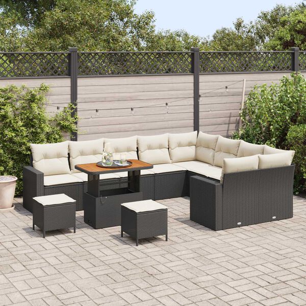 vidaXL Tuin Sofa Set met kussen met opslag 12 pcs Zwart en cr&egrave;me