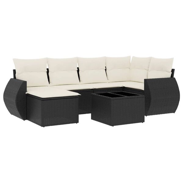 vidaXL 7-delige Loungeset met kussens poly rattan zwart