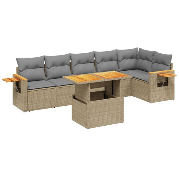 vidaXL 7-delige Loungeset met kussens poly rattan beige