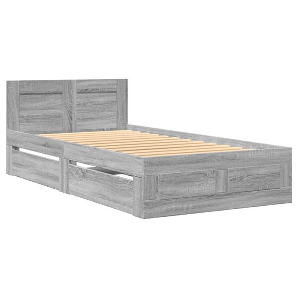 vidaXL Bedframe met hoofdbord bewerkt hout grijs sonoma 75x190 cm