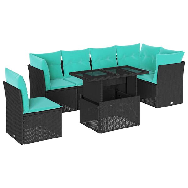 vidaXL 6-delige Loungeset met kussens poly rattan zwart