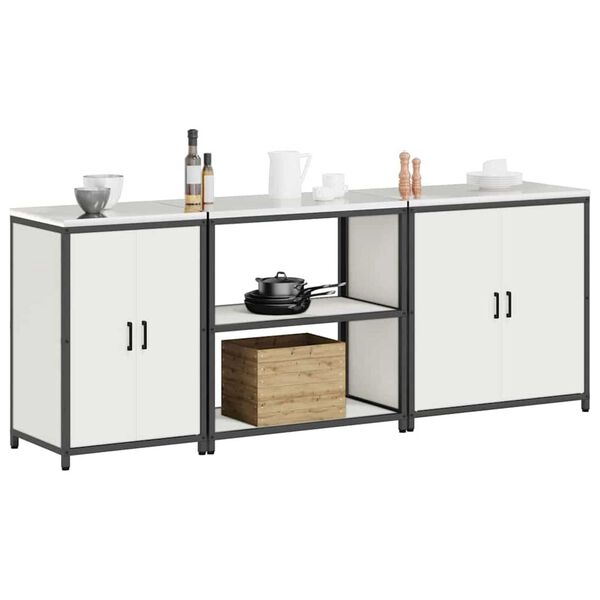 vidaXL Keukenopslag set met plank Anders met opslag 3 pcs Wit Staal