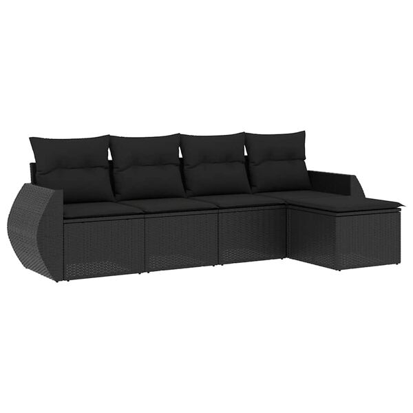 vidaXL 5-delige Loungeset met kussens poly rattan zwart