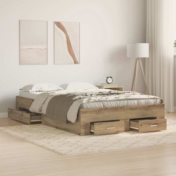vidaXL Bedframe met lade Artisan Eiken 120 x 190 cm Bewerkt hout