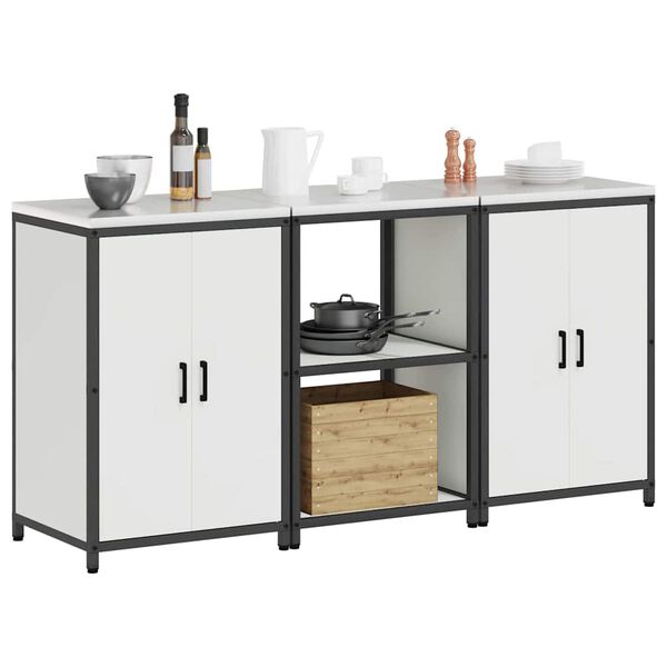 vidaXL Keukenopslag set met plank 3 pcs Wit Koudgewalst staal