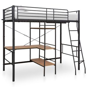 vidaXL Stapelbedframe met tafel metaal grijs 90x200 cm
