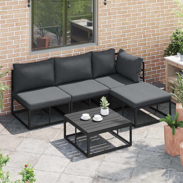 vidaXL Tuin Sofa Set met kussen 5 pcs Zwart Aluminium