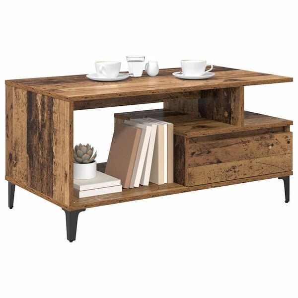 vidaXL Salontafel met lade Oud Hout 90 x 49 x 45 cm Bewerkt hout