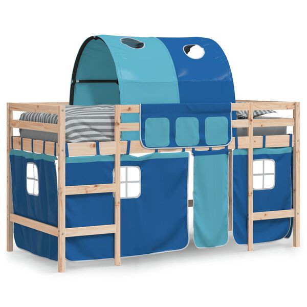 vidaXL Kinderhoogslaper met tunnel 90x200 cm massief grenenhout blauw
