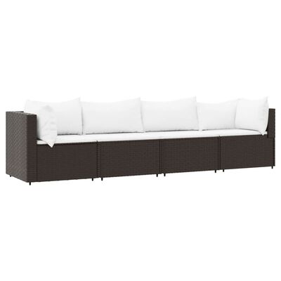 vidaXL 4-delige Loungeset met kussens poly rattan bruin