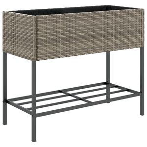 vidaXL Plantenbak met schap poly rattan grijs